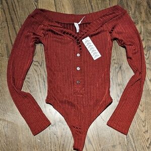 Urban Outfitters Shimmering Red Ribben Bodysuit
